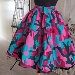 Hot Pink, Tiffany Blue Camouflage Midi Skirt